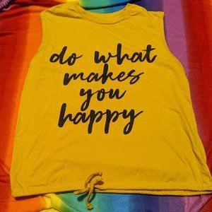 Mustard Yellow Sleeveless " Do What Makes You Happy" Top Sz 2X